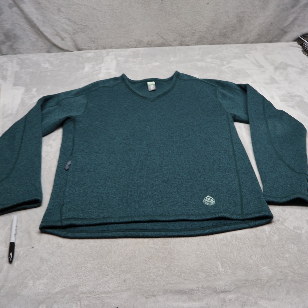 Stio Sweater Mens Large Blue Knit Fleece V-Neck Side Pocket Pullover Outdoor